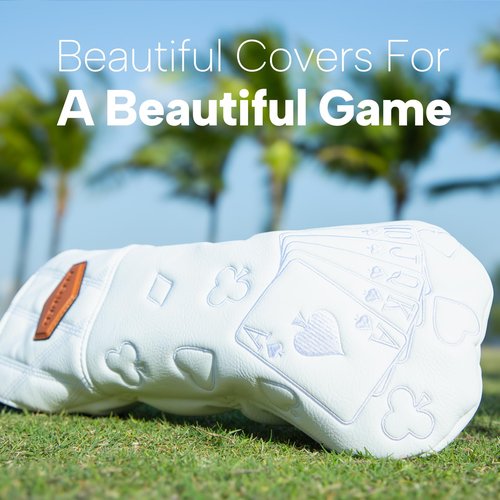Golf Club Covers Poker Golf Head Covers Driver Covers Fariway Wood Headcover Hybrid Covers Leather Golf Headcover for All Brand,White (for Hybrid)