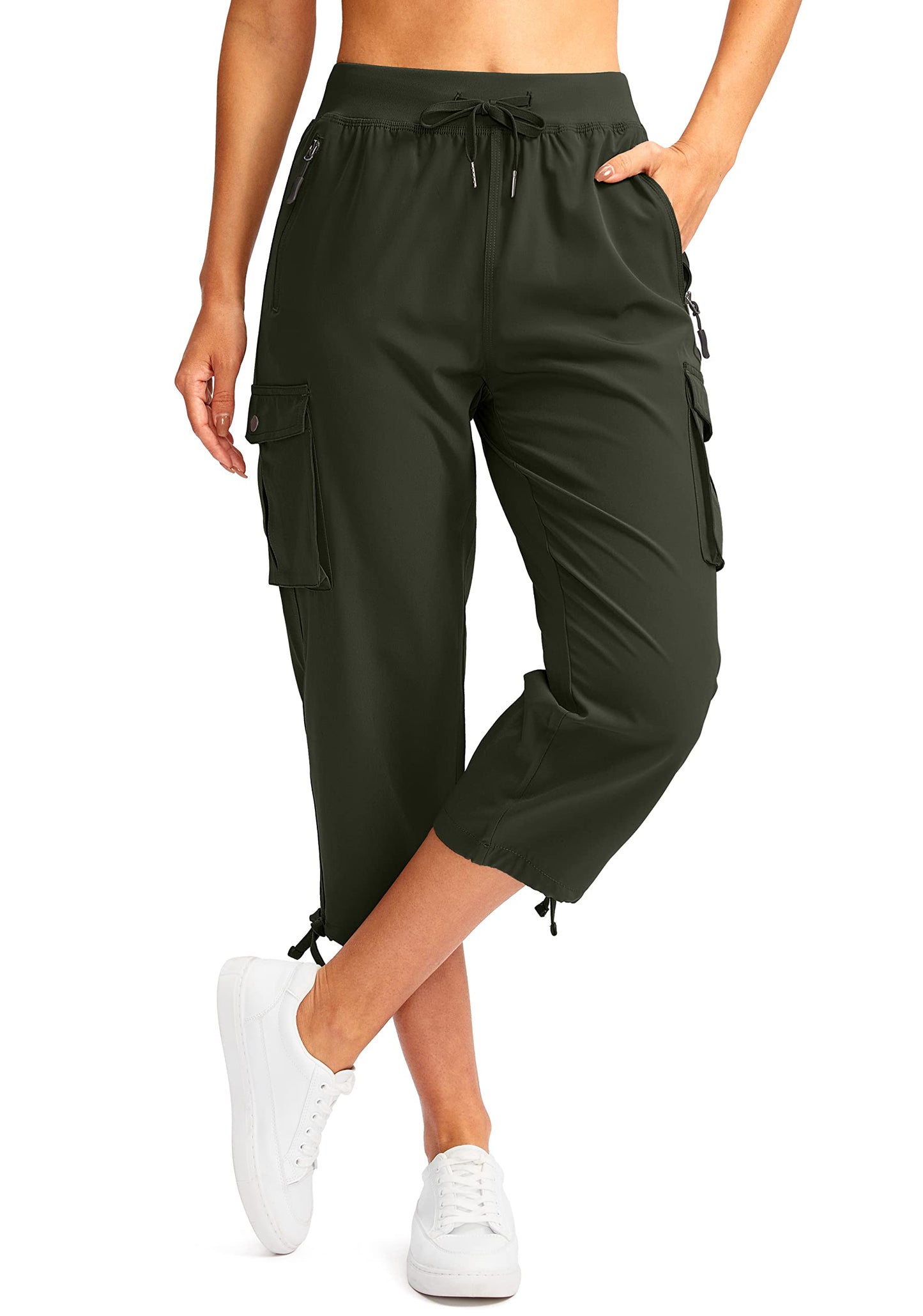 Soothfeel Women's Cargo Capris Pants with 6 Pockets Lightweight Quick Dry Travel Hiking Summer Pants for Women Casual (Green, XXL)