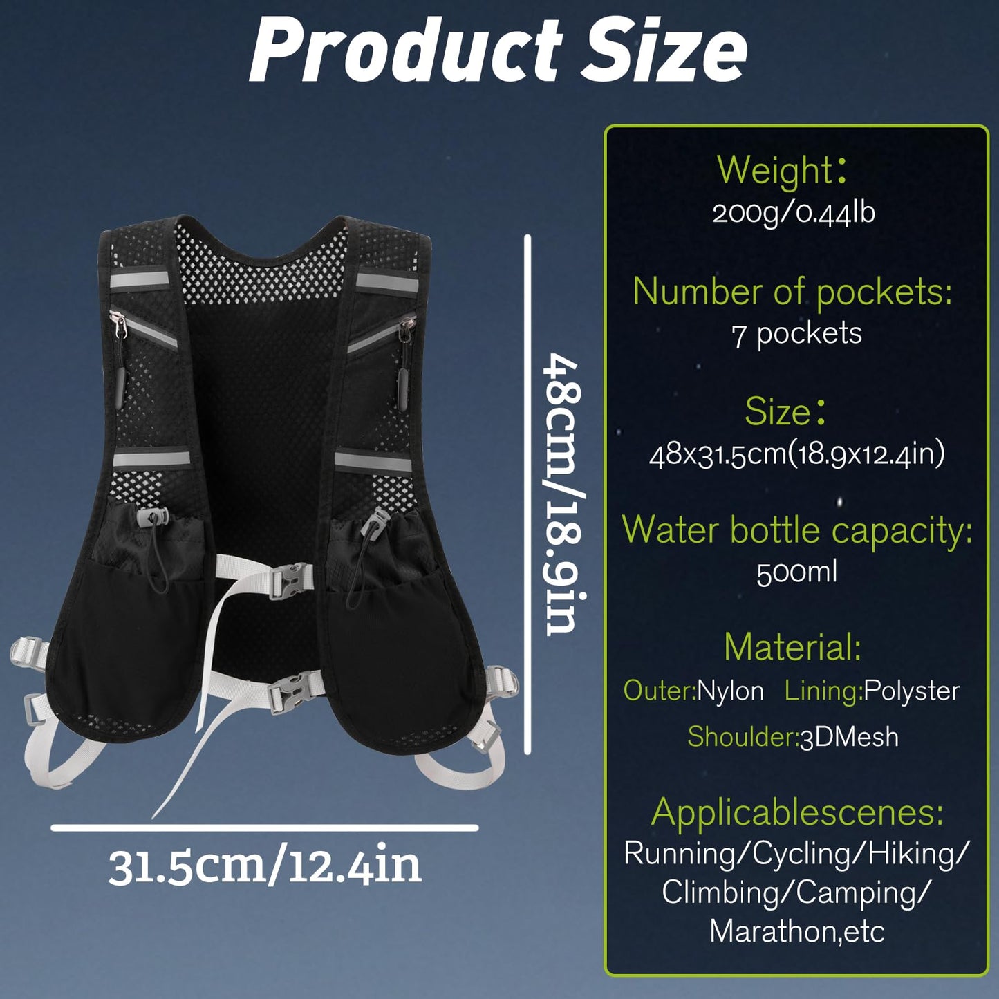 Hydration Vest for Women & Men – Lightweight Running Backpack with 500ml Soft Flask, Adjustable & Breathable, Reflective Gear with 7 Pockets for Marathon, Hiking, Cycling