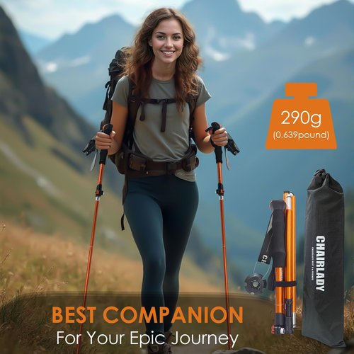 Collapsible Trekking Poles,7075 Aluminum Adjustable 43.3"-51.2" Hiking Poles, Quick-Lock Design,Walking Sticks for Hiking/Camping/Travel,1pc(Matte Orange)