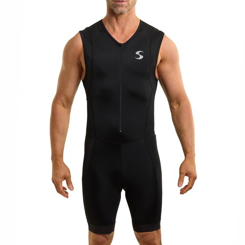 Synergy Triathlon Tri Suit - Men's Race Sleeveless Trisuit (Black/Ink, Large)
