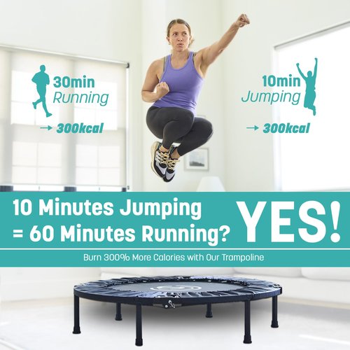SKYWALKER TRAMPOLINES 40” Foldable Fitness Trampoline, Indoor and Outdoor Adult Fitness Rebounder, 6 Level Adjustable Foam Handrail, Max 330 lbs