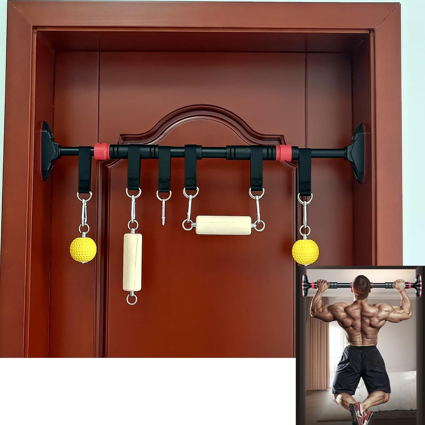 2 Pull Up Grips and 2 Balls,with Doorway Pull Up Bar Sets，Multi-Use NO Need Punch Adjustable Fits 24 to 36 inch Door Frames,Rock Climbing Holds Training,Finger Strengthener，Ninja Warrior