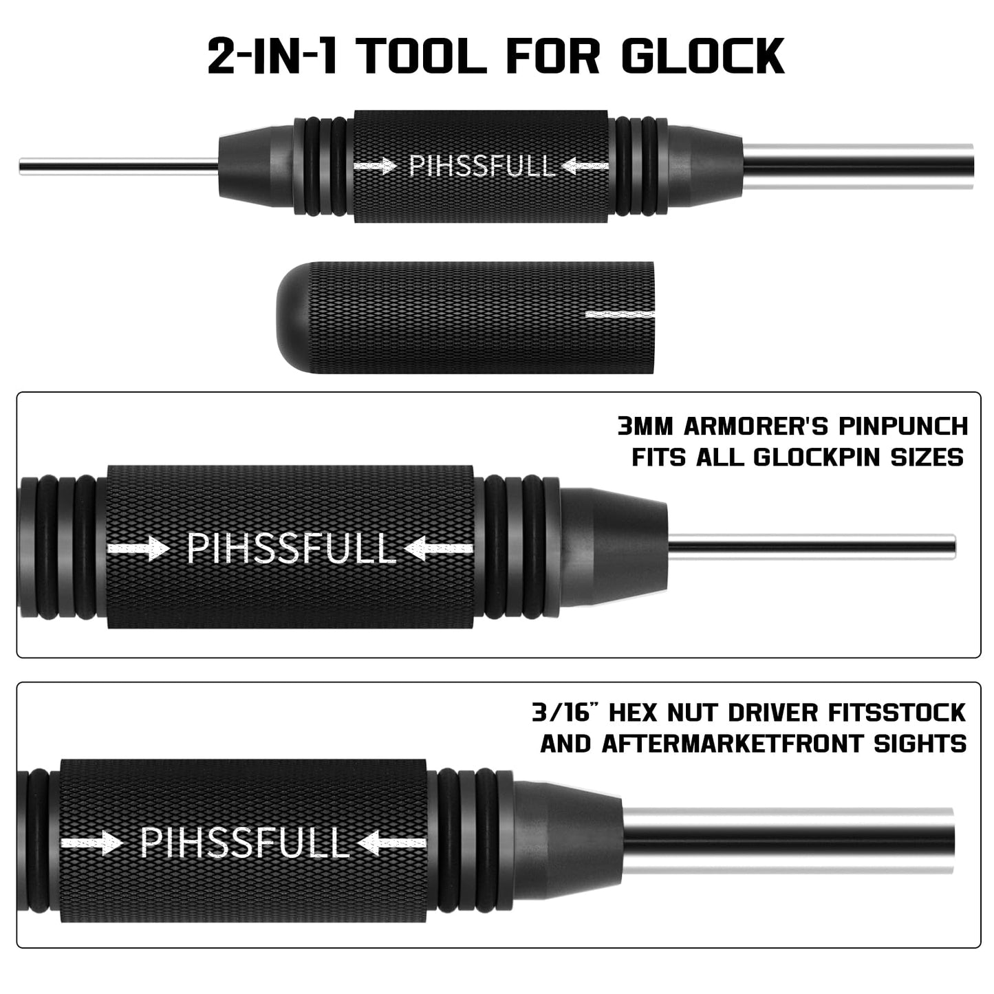 2-in-1 Tool Kit for Glock with Front Sight Remove, Magazine Disassembly,Pin Punch Tool for Glocks 19 19x 17 26 27 43 43x Accessories