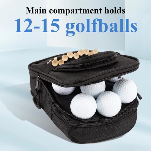 Golf Ball Bag Valuables Pouch,Golf Tee Bag Pouch Accessories with Detachable Carabiner Large Capacity Multiple Compartments can Store 12-15 Balls,Tees,Gloves,Mobile Phone and Keys