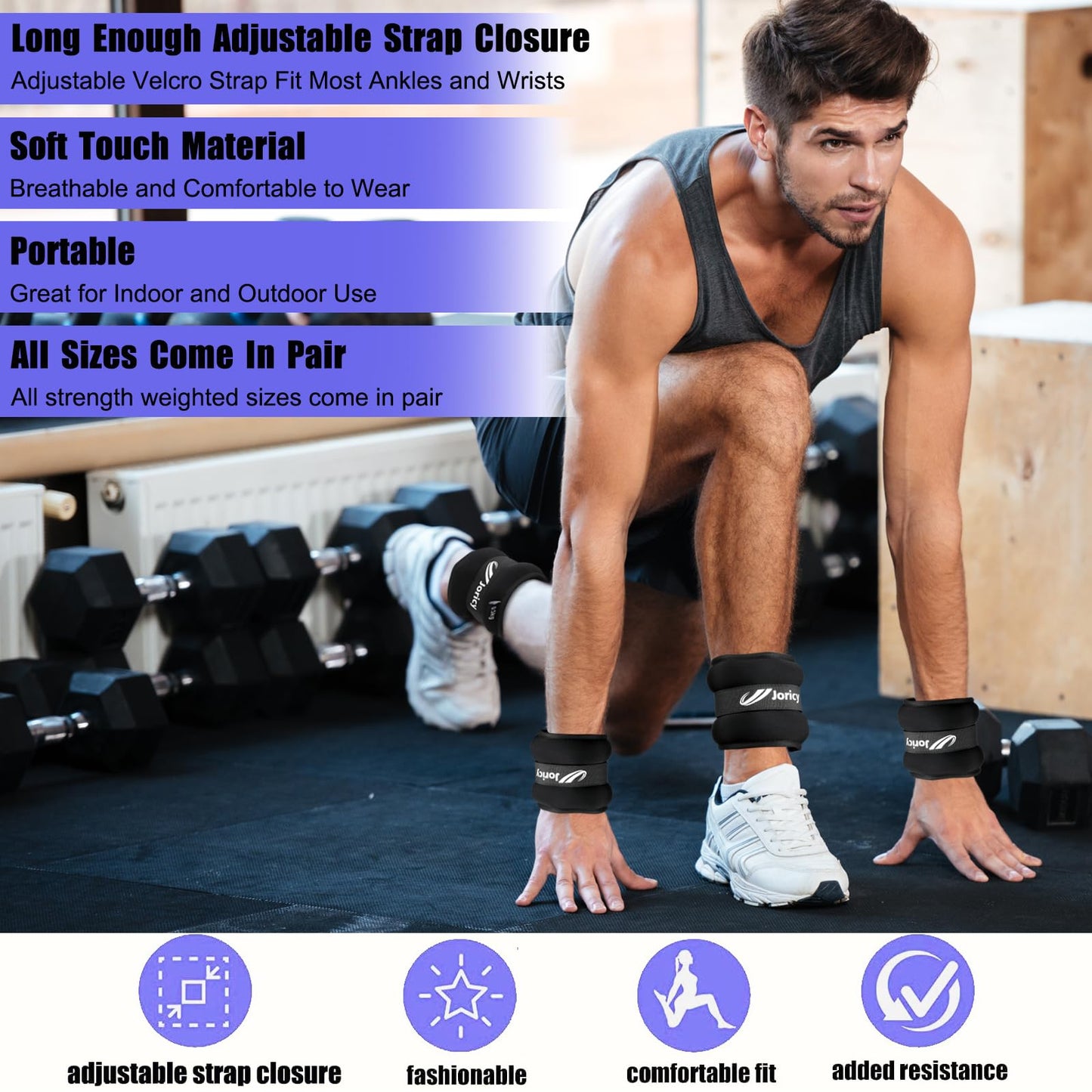 Ankle Weights, Wrist Leg Arm Weight for Women Men Children with Adjustable Straps, Strength Training Weighted for Yoga, Jogging, Running, Walking, Fitness, Gym Workout - 4LBS Pair (2 LB Each Weight),