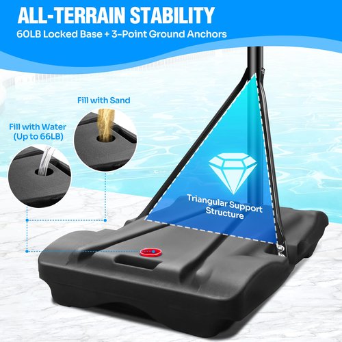 Pool Basketball Hoop Adjustable Swimming Pool Basketball - 7- Height Pool Accessories with LED Light, 2 Balls & Pump, Water Basketball Goals System, Portable Basketball Hoop
