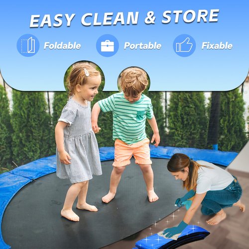 K KENSONE Trampoline Replacement Safety Pad, 14ft Trampoline Spring Cover with Foam Padding, No Holes for Poles, Round, Blue