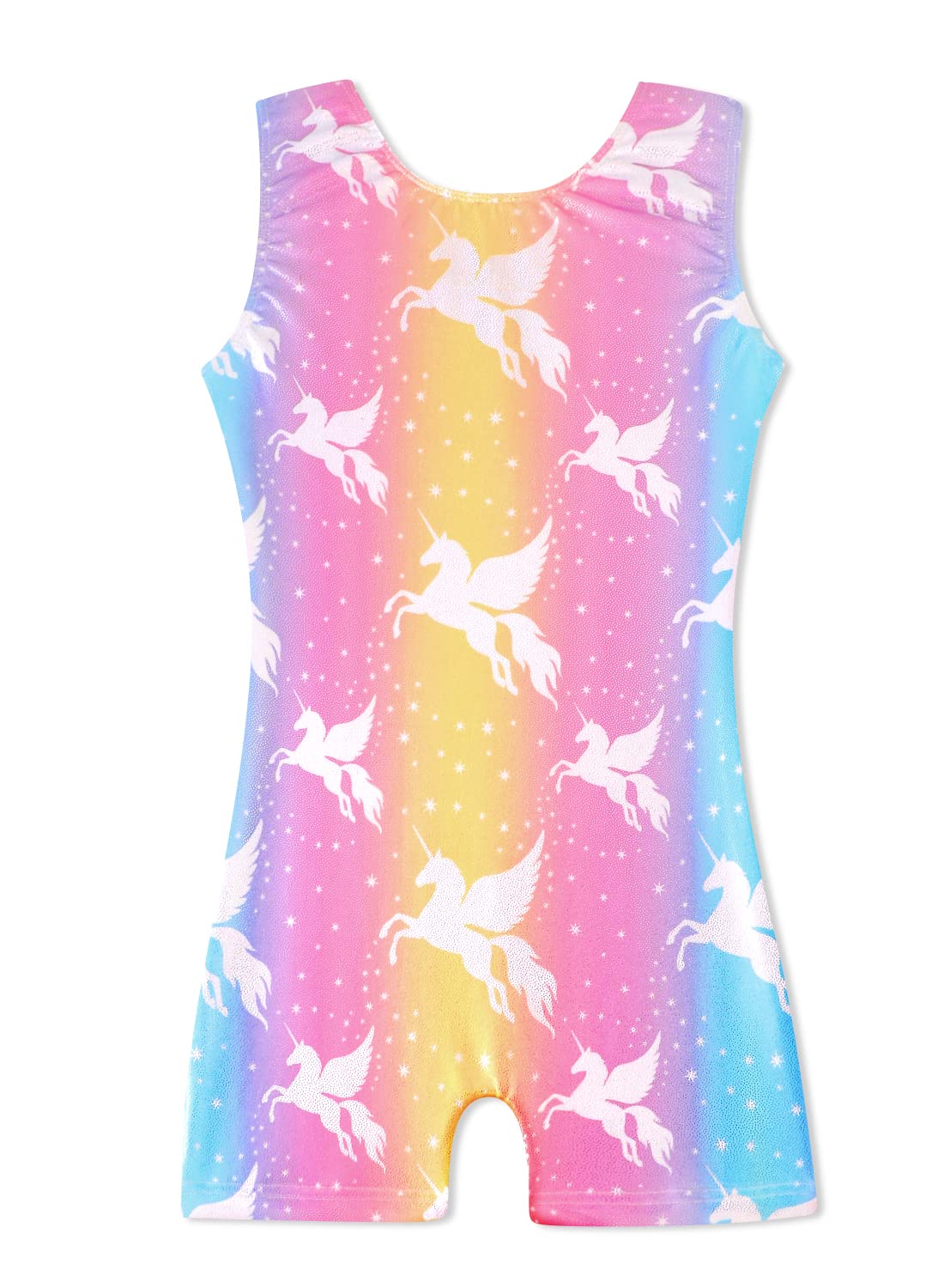 HOZIY Gymnastics Leotards for Girls 7-8 Year Old With Shorts Rainbow Stripe Unicorn Biketard Rose Hot Pink Blue Kids Child Tumbling Outfits Unitards Little Girl Athletic Layers