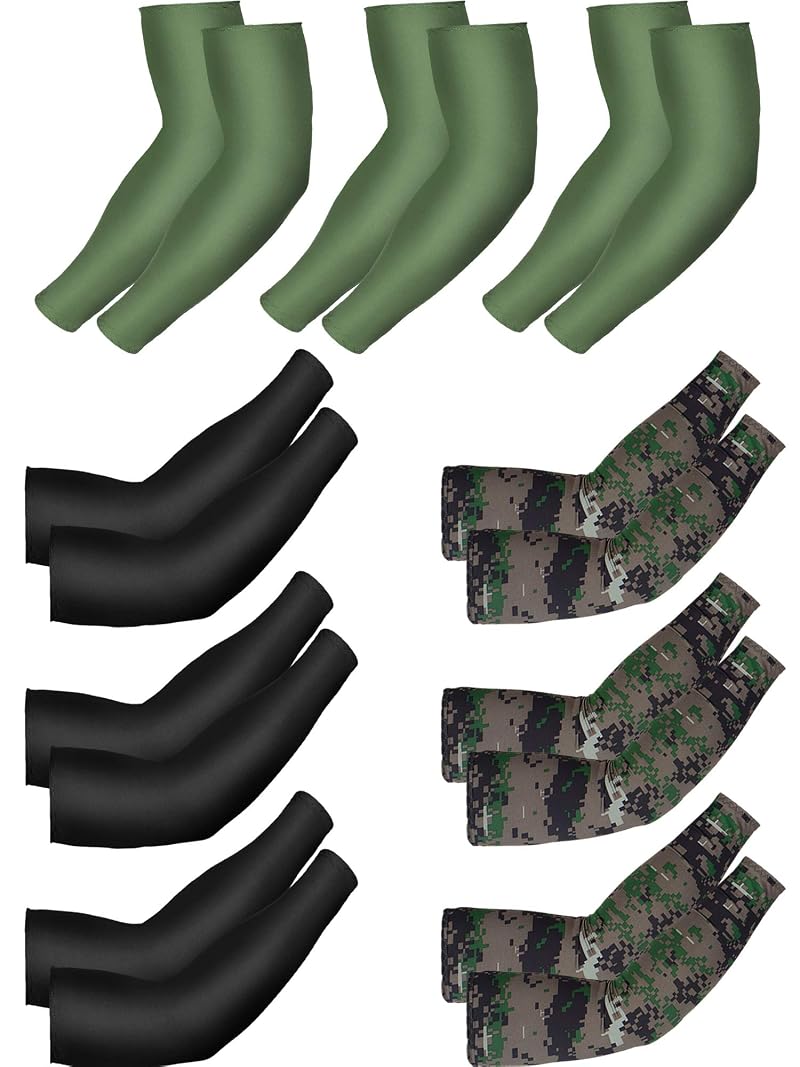 Bememo 9 Pairs Unisex UV Protection Arm Sleeves - Black, Army Green, Camouflage