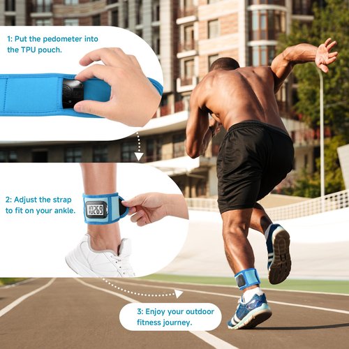 Xxerciz Ankle Band Compatible with Large Fitness Pedometer, Breathable Sport Ankle Band with Transparent Pouch for Step Counter Accessory (Ocean Blue)