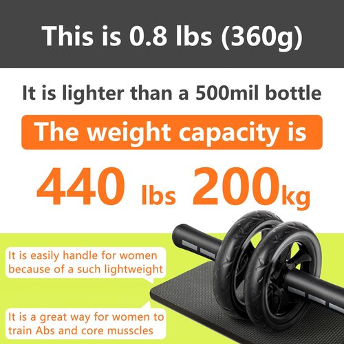 BODYTECH ABS Exercise Roller Wheels workout for Abdominal Core Strength. With fam handle and Knee pad. (Black) BTS91NH001A