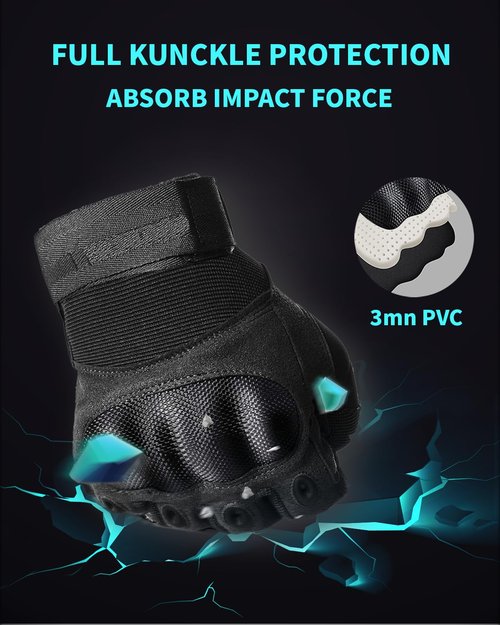 Liovoras Tactical Gloves for Men, Shooting & Motorcycle Gloves with Hard Shell Knuckle Protection & Leather Palm for Airsoft Motorcycle Cycling Paintball Sports Climbing Training Hunting