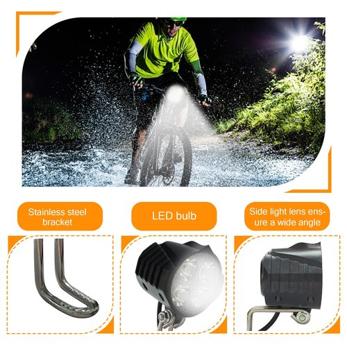Electric Bike LED Headlight 36V 48V 12V-60V Bike Front Light with Built-in Horn 4 Lights 3 Pin Connector for Night Riding Waterproof Bicycle Horn Headlight for E-Scooter