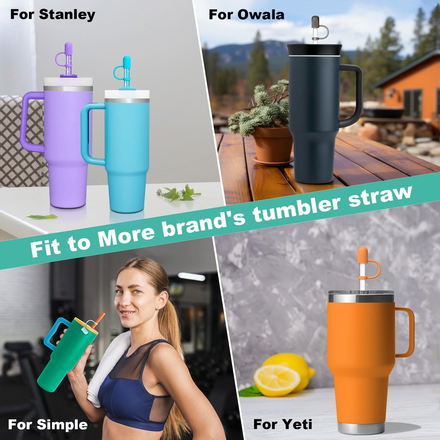 Adjustable Straw Cover Cap for Stanley, and Compatible with Simple Modern|Yeti|Hydro Flask|Reduce|Owala|Beast|Hydrapeak Tumbler Straw, All Brand of 6-12mm Straw, Straw Stopper Topper Accessories