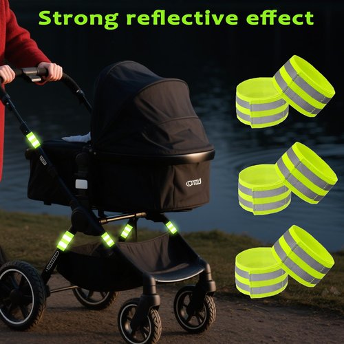 6 Pack Reflective Bands for Strollers High Visibility Elastic Reflective Gear Safety Reflectors Stroller Identifier for Baby Stroller Accessories Walking at Night Cycling and Running