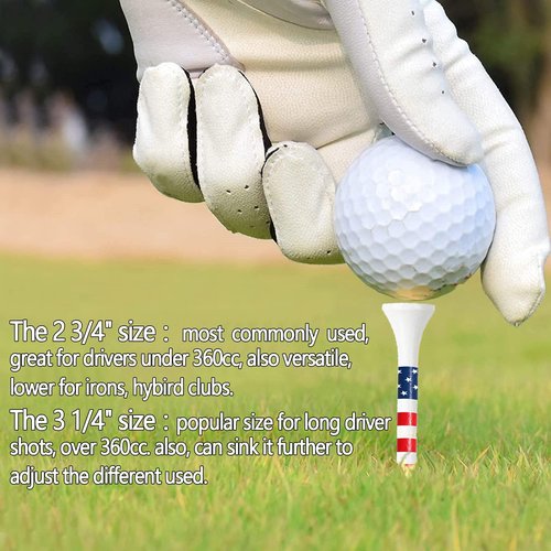FINGER TEN Golf Tees Wood 3 1/4 2 3/4 Inch Wooden Bamboo 50/120 Count, Durable Biodegradable Colored Bulk Tee 70mm 83mm (USA Flag, 2 3/4 Inch(50 Pack))