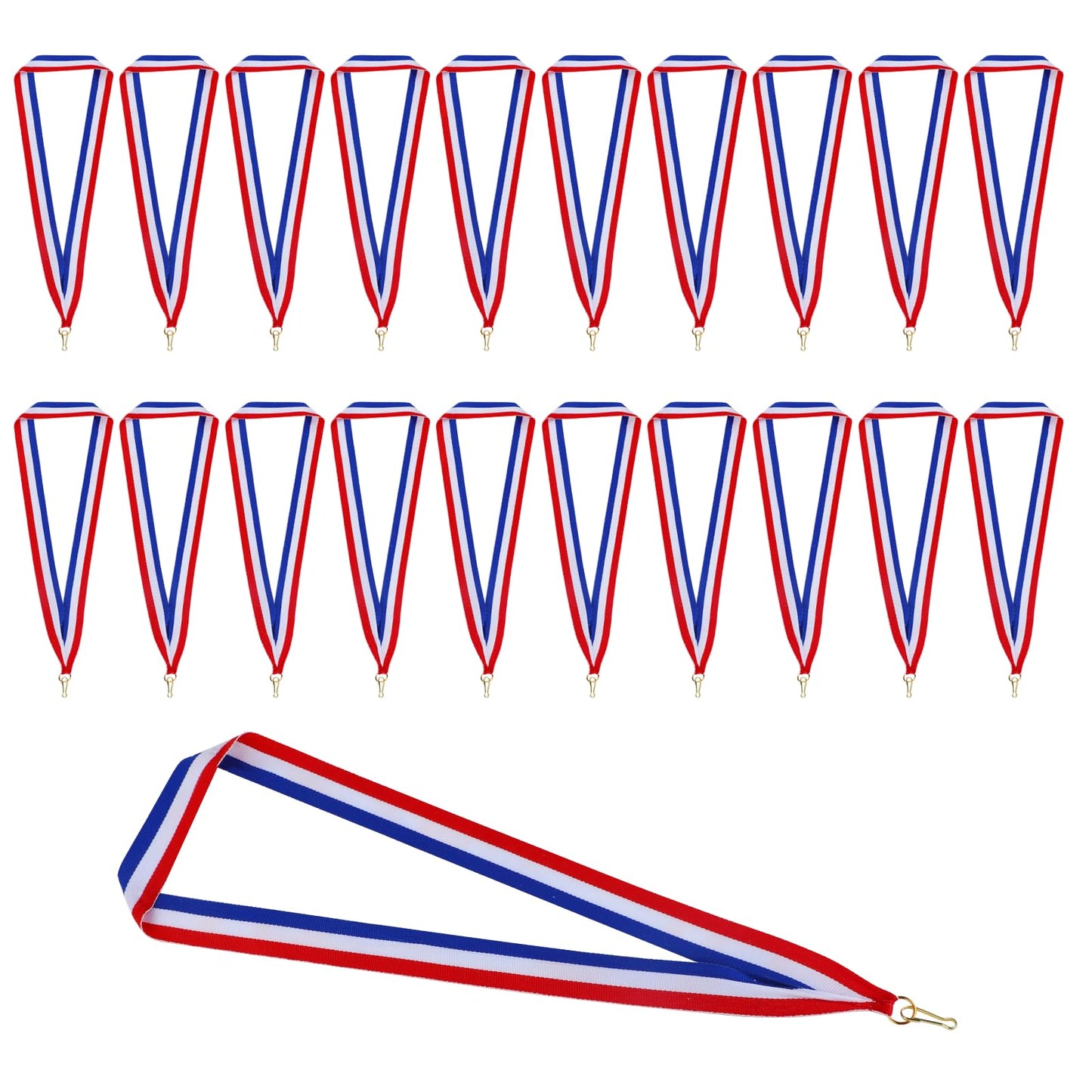 20 Pieces Award Ribbons, Red White Blue Medal Ribbons with Snap Clips Classic Striped Medal Lanyards Flat Lanyard Medallion Holder for Competitions Meeting Sport Party Student Awards