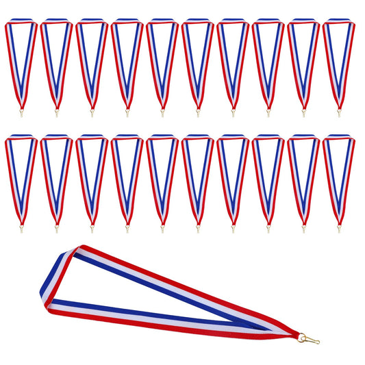 20 Pieces Award Ribbons, Red White Blue Medal Ribbons with Snap Clips Classic Striped Medal Lanyards Flat Lanyard Medallion Holder for Competitions Meeting Sport Party Student Awards