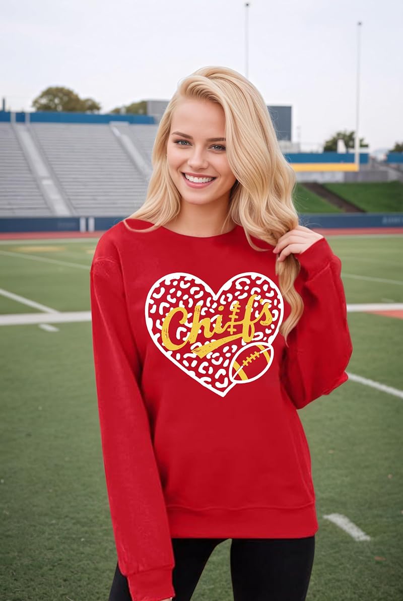 Women’s Football Sweatshirt - My Game Day Era Graphic, Red Heart, Medium