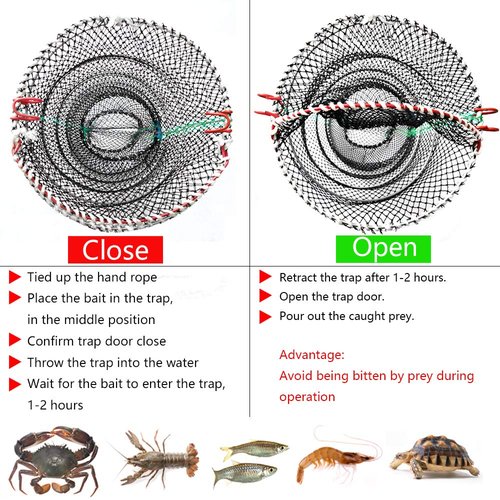 Drasry Crab Trap Bait Lobster Crawfish Shrimp Portable Folded Cast Net Magic Collapsible Fishing Traps Nets Accessories for Blue Crabs 1PCS 23.6 x 11.8in Black (0.39 in Mesh)