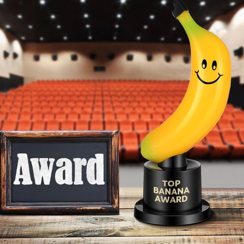 Tondiamo 6 Pcs Top Banana Award Trophy Plastic Cute Fun Award Trophy Smiling Yellow Banana on Black Stand Funny Trophies Gifts