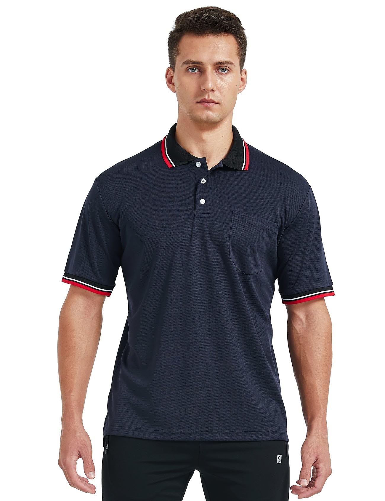 FitsT4 Sports Short Sleeve Polo Shirt Baseball/Softball Umpire Jersey/Referee Uniform - Sized for Chest Protector Navy M