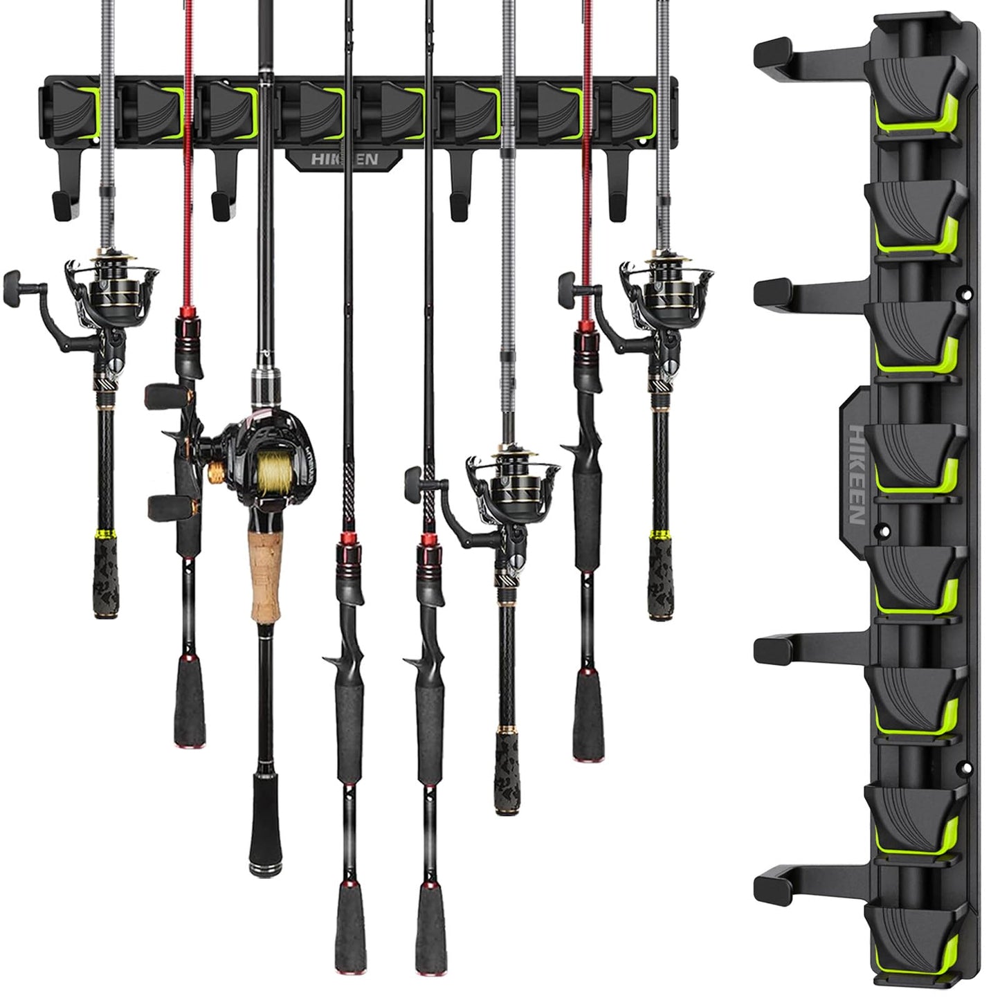 Fishing Rod Holders, Wall Mounted Fishing Rod Rack, Fishing Pole Holder Holds Up to 8 Rods or Combos, Fishing Rod Holders for Garage with 4 Hooks, Fits Most Rods of Diameter 3-24mm