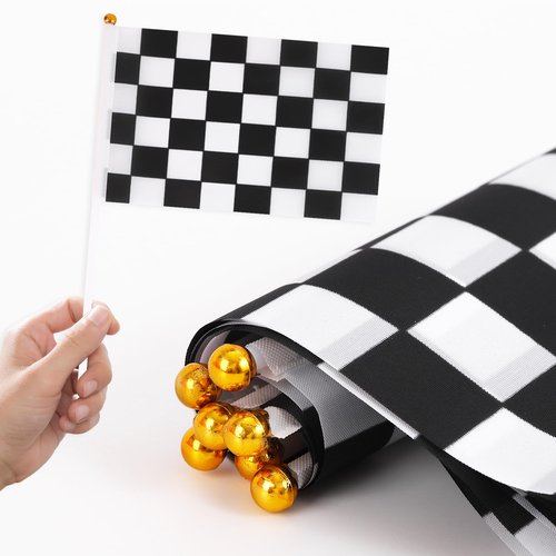 Mini Traffic Cones（With Hole on Top）with Racing Checkered Flags, Sports Safety Cones for Soccer Cones and Basketball Practice Equipment - Mini Orange Cones for Soccer Practice and Small Driving Practice Cones.Race Car Birthday Party Supplies, Kids Gift.