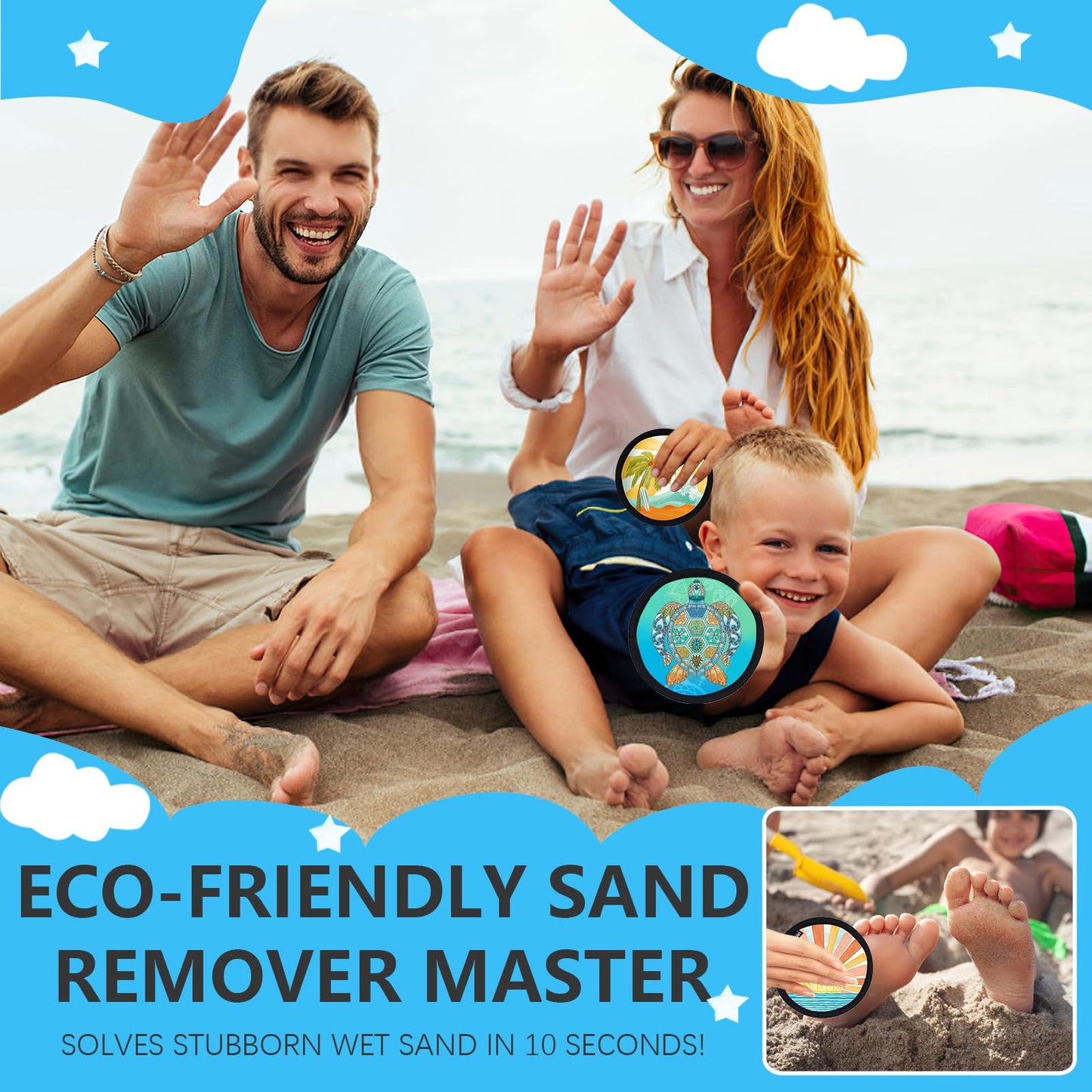 Sand Remover for Beach Cleaner Eraser Flower Family Women Wipe Off Mitt Duster Brush Cup Holder Game Toy Cruise Ship Accessories Summer Vacation Must Have Hawaii Trip Essential Honeymoon Gift Towel
