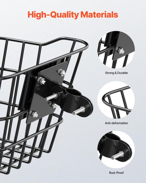 VEVOR Front Bike Basket, Electric Scooter Basket with Fixed Bracket - Max Bearing 20 lbs, Construct from Solid Steel, Knee Electric Scooter Accessories