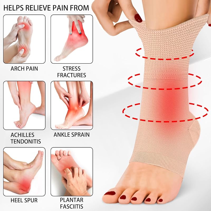 Compression Ankle Brace Sleeves Open Toe 8-15 mmHg - Beige, 2-Pack (Small/Medium) for Plantar Fasciitis