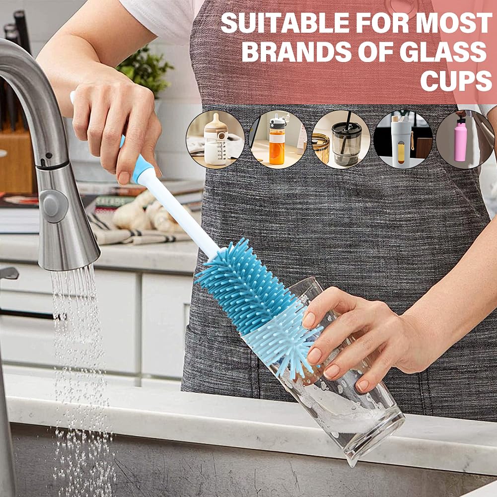 4pcs Silicone Bottle Brush Set,4 in 1 11" Silicone Brush,Nipple Brush,Straw Brush,Bottle Gap Cleaner Brush,for Milk Bottles,Sports Bottle,and Smaller Diameter Bottle Openings