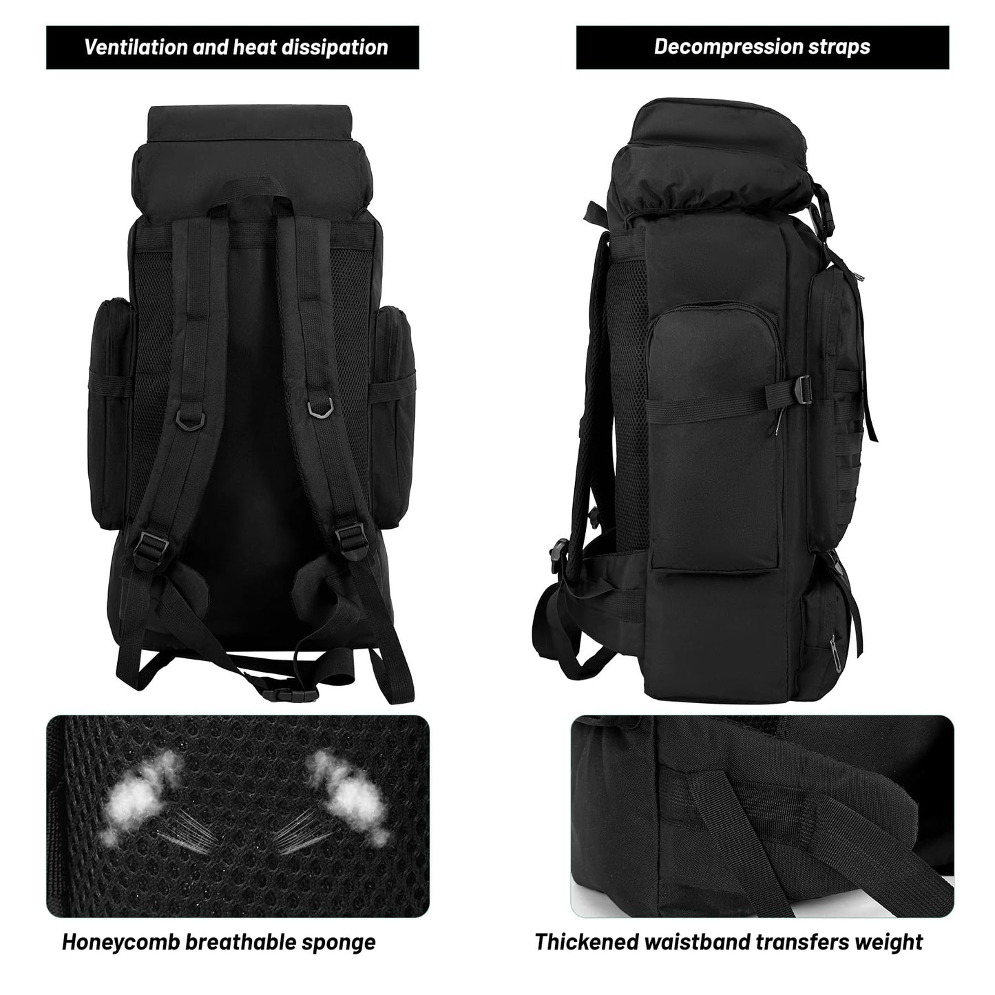 JUMAHE 80L 2Pcs Hiking Backpack for Men with Sling Tactical Backpack - Rucksack Molle Military Tactical Waterproof Lightweight Camping Backpack 3 Day Assault Pack for Travel, Climbing, Backpacking