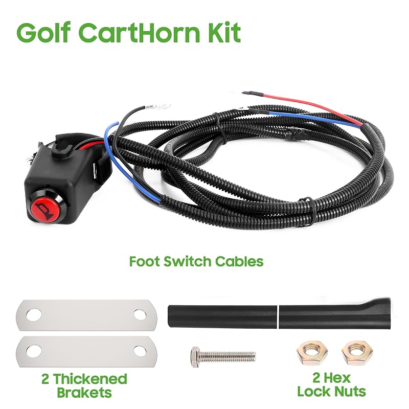 10L0L 12V Horn Kit with Hand Steering Button – Universal Fit for Golf Carts, ATVs, UTVs (Red & Black)