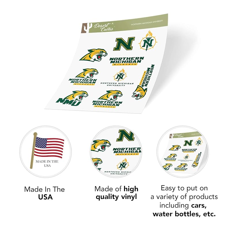 Northern Michigan Wildcats Sticker Sheet - Desert Cactus Official License Decal