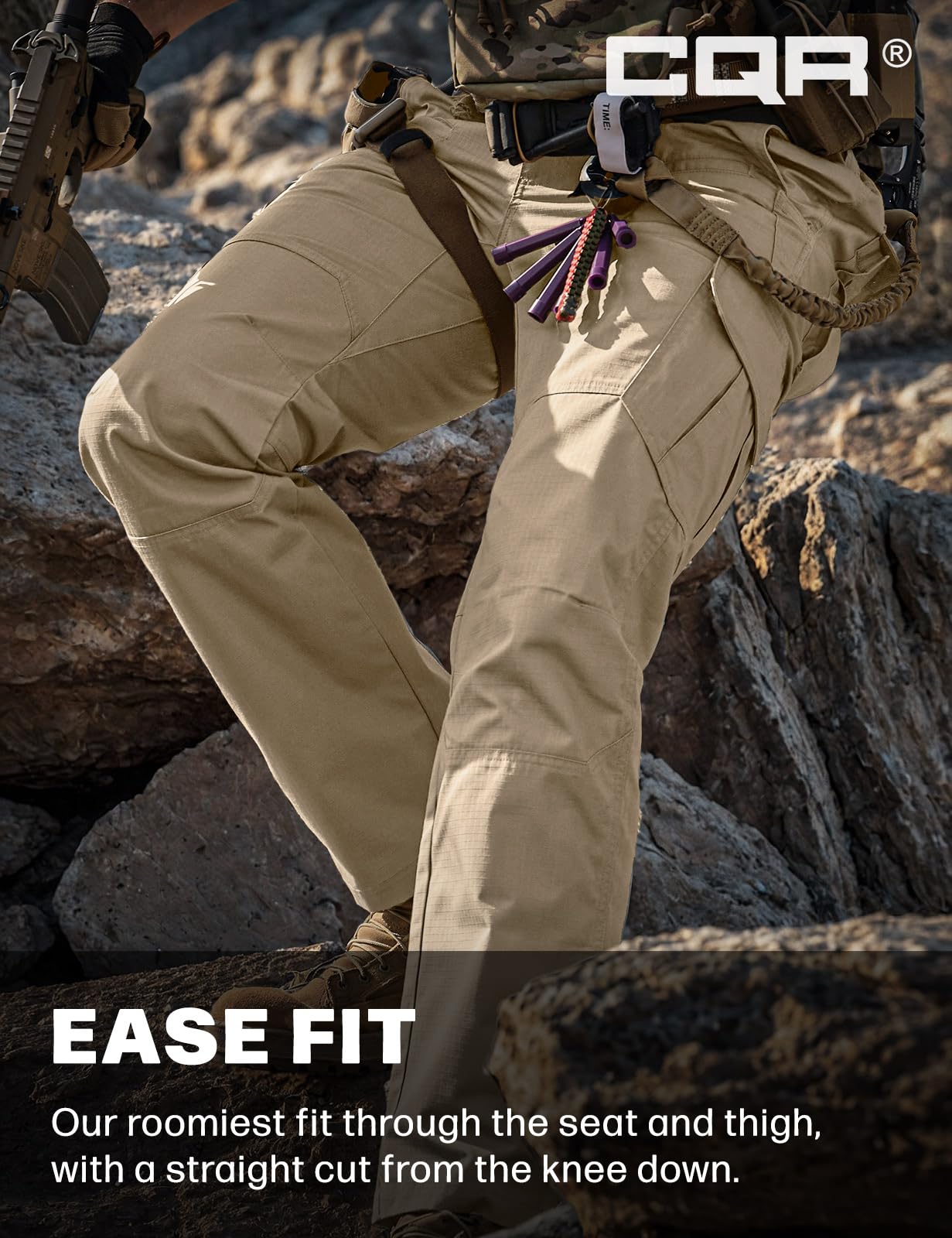 CQR Men's Tactical Pants, Water Resistant Ripstop Cargo Pants, Lightweight EDC Work Hiking Pants, Outdoor Apparel, Raider Khaki, 34W x 34L