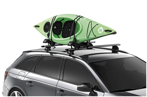 Thule Hull-a-Port XTR - Kayak j-style roof rack - Carry up to 2 kayaks - Folds flat - Pre-assembled - Locks to roof rack - Universal mounting up to 80.5mm wide load bars