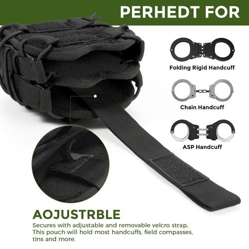 Dual Handcuffs Tactical Handcuff Pouch - Elliptical Law Enforcement Cuff Holder Carrier with U-Shaped Groove | Shock-Absorbing Adjustable Rope | Fits ASP/Hinged/Chain/Folding Handcuffs