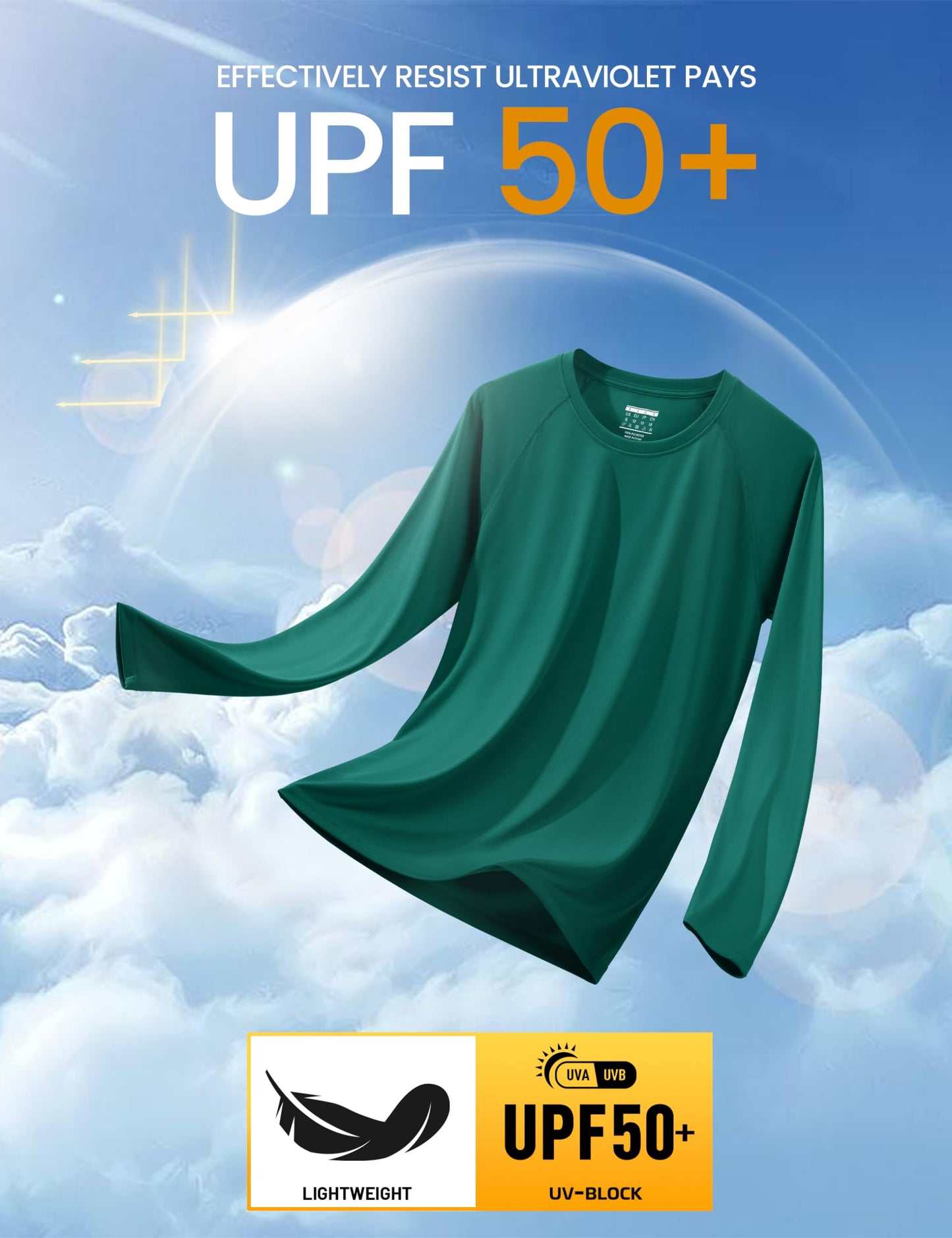 MAGCOMSEN Mens Athletic T-Shirt Long Sleeve Rashguard UV SPF UPF Running Hiking Climbing Outdoor Swim Shirt Emerald Green