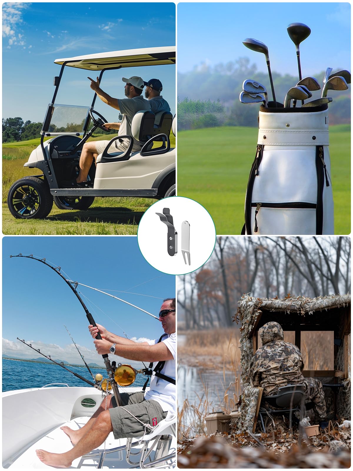 ICARMOUNT 2 in 1 Magnetic Golf Holder for Golf Cart, Fishing Boat, Duck Blind - Fit Gauges 30-60 [Never Crush], Aluminum Alloy Clip with Detachable Golf Divot Tool, Golf Cart Accessories, Golfer Gift