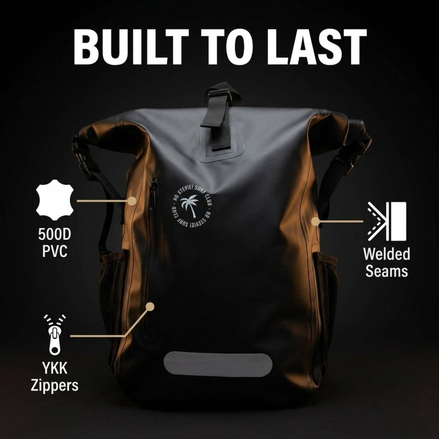 Ho Stevie! 25L Waterproof Surf Backpack - Built For Adventure - Roll Top Closure Keeps Your Gear Dry In Bag