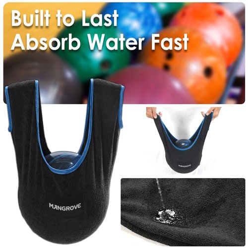 Mangrove Bowling Ball Polisher, Microfiber Bowling Towel See-Saw for Bowlers, Large Washable Bowling Shammy Seesaw, Ball Cleaner Holder Bag (Black)