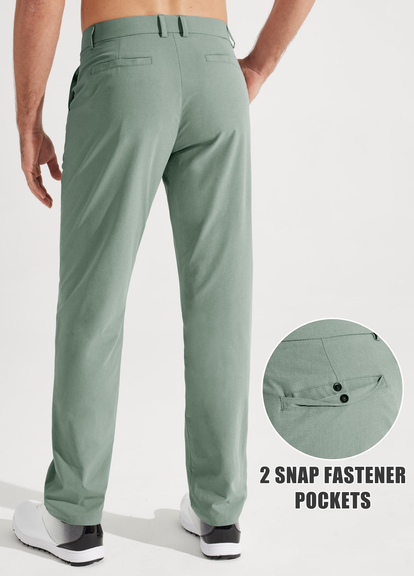 Libin Mens Golf Pants Stretch Work Dress Pants 30" Quick Dry Lightweight Business Casual Slacks for Men Travel Vocation Water Resistant, Sage Green, 40W x 30L