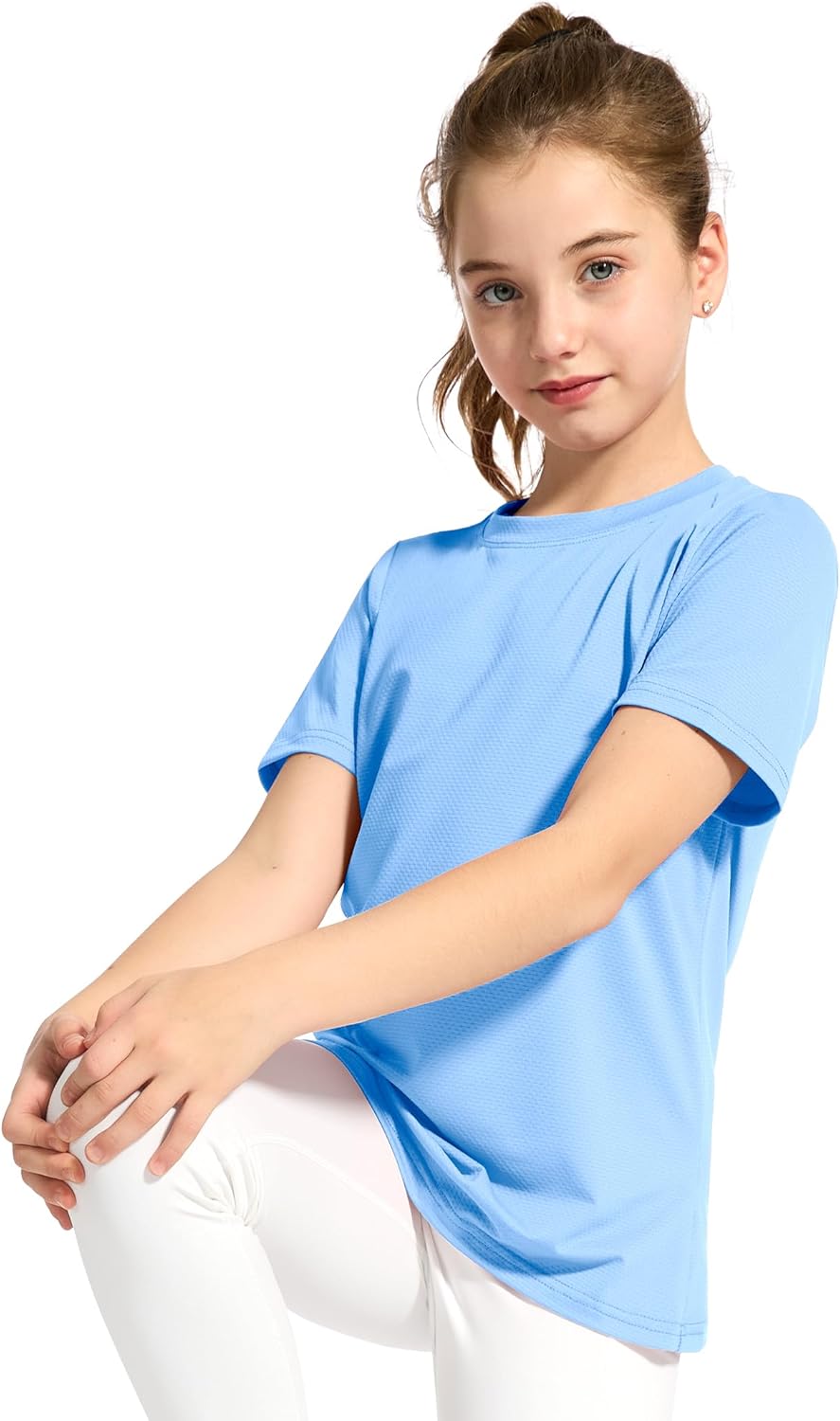 KEREDA Girls Athletic Shirts Quick Dry Short Sleeve Crew Neck T Shirts, Summer UPF 50+ Tee Tops for Teen Girls 3 Pack