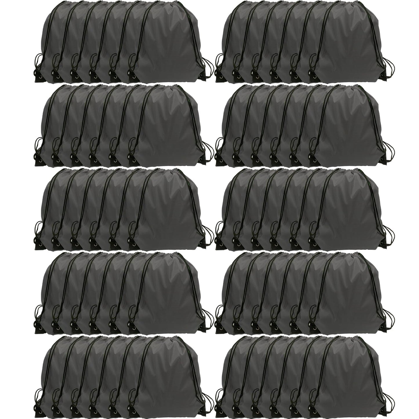 GoodtoU Drawstring Bags, Drawstring Nylon Backpack Draw String Bags Pack Bulk Cinch Sack for Sport, Traveling, Team (60Pcs, Grey)