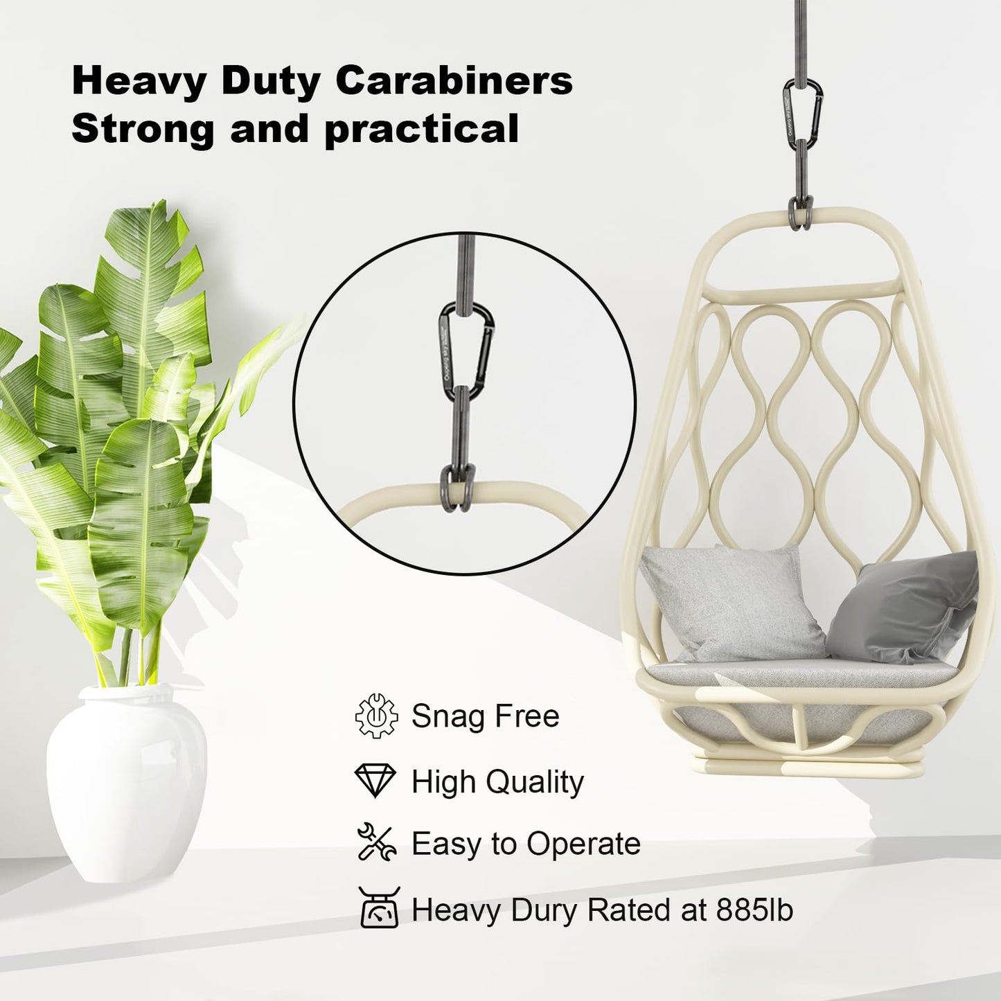 Carabiner Clip, 4 Pack, 855lbs，3" Iron Heavy Duty Caribeaners for Hammocks, Camping Accessories, Hiking, Keychains，Outdoors and Gym etc, Small Carabiners for Dog Leash, Harness and Key Ring, Black