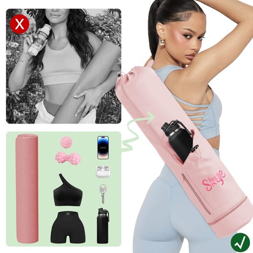 Personalized Yoga Mat Bag with Custom Embroidery Name - Extra Large 30L Waterproof Fitness Carrier w/Adjustable Strap, Wet/Dry Pockets, Phone Holder & Water Bottle Pocket for Women & Men (Pink)