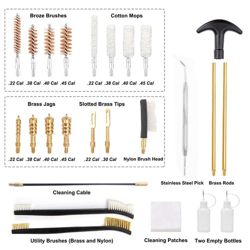 BESWON Gun Cleaning Kit Universal Handgun Rifle Cleaning Kit for .22 .357/.38 .40 .45 Caliber 9mm Pistol Cleaning Kit Brass Brush Tools with Portable Carrying Case