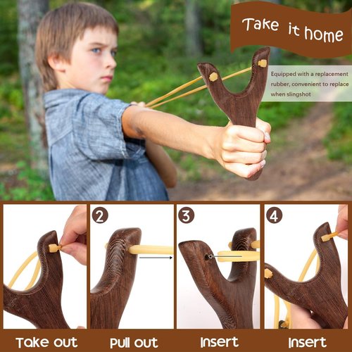 Solid Wooden Slingshot with Classic Construction Hunting Slingshot for Catapult Game,Outdoor,Huting-for Biginners/Adult (Deep Brown)